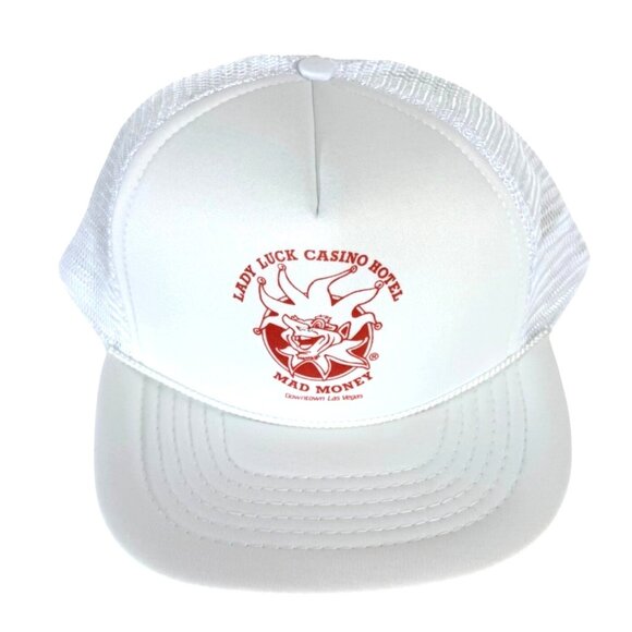Lady Luck Casino Trucker Hat Downtown Las Vegas Vintage 1990s White Mesh Cap - Picture 1 of 8